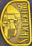 VTG 1970s Raleigh Lights Brass Belt Buckle Semi Truck Tractor Trailer Trucker