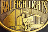 VTG 1970s Raleigh Lights Brass Belt Buckle Semi Truck Tractor Trailer Trucker
