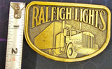 VTG 1970s Raleigh Lights Brass Belt Buckle Semi Truck Tractor Trailer Trucker
