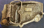 VTG 1978 Pewter Bergamot Brass Works City Bus Belt Buckle Made in USA Advertisin
