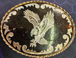 VTG Country Western Silver Black Flying Eagle Belt Buckle Rope Rodeo Patriotic