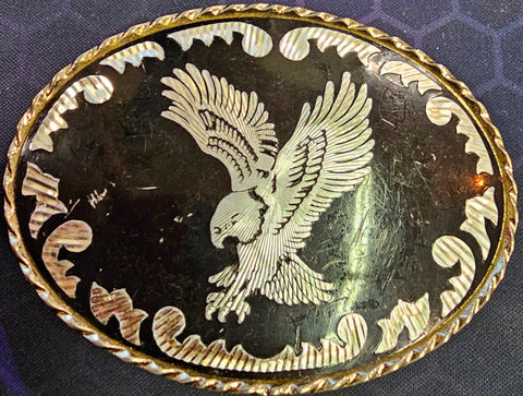 VTG Country Western Silver Black Flying Eagle Belt Buckle Rope Rodeo Patriotic