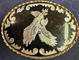 VTG Country Western Silver Black Flying Eagle Belt Buckle Rope Rodeo Patriotic