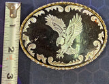 VTG Country Western Silver Black Flying Eagle Belt Buckle Rope Rodeo Patriotic