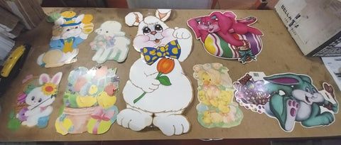 Vtg Easter Hanging Decorations Lot of 8 Bunny Rabbit Decor Peeps Holiday Spring