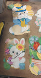 Vtg Easter Hanging Decorations Lot of 8 Bunny Rabbit Decor Peeps Holiday Spring