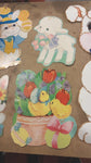 Vtg Easter Hanging Decorations Lot of 8 Bunny Rabbit Decor Peeps Holiday Spring