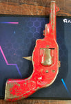 VTG Pressed Steel Toy Cap Gun Friction Red Metal Sparks Antique Collectible
