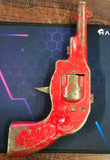 VTG Pressed Steel Toy Cap Gun Friction Red Metal Sparks Antique Collectible