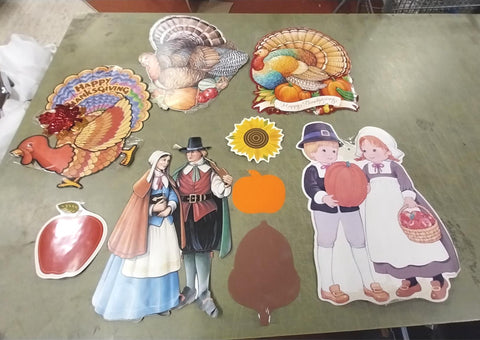 Vtg Happy Thanksgiving Hanging Decor Decorations Turkey Pilgrims Fall Autumn 5pc