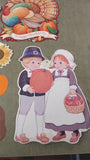 Vtg Happy Thanksgiving Hanging Decor Decorations Turkey Pilgrims Fall Autumn 5pc