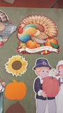 Vtg Happy Thanksgiving Hanging Decor Decorations Turkey Pilgrims Fall Autumn 5pc