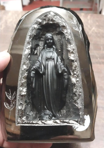 Vtg Black Glossy Virgin Mary Handcrafted Pennsylvania Hard Coal Collectible New