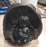 New Angel Collectible Kneeling Holding Bird Black Carved Pennsylvania Hard Coal