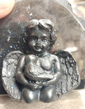 New Angel Collectible Kneeling Holding Bird Black Carved Pennsylvania Hard Coal