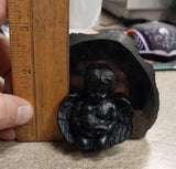 New Angel Collectible Kneeling Holding Bird Black Carved Pennsylvania Hard Coal