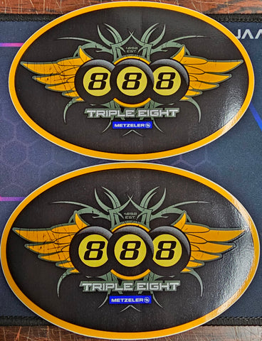 Metzeler 888 Triple Eight Motorcycle Tires Gold Winged Glossy Decal Sticker Pair