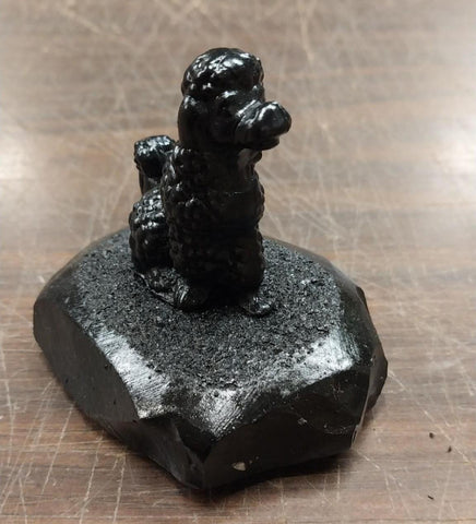 Black Sitting Groomed Poodle Dog Pet Animal Carved Pennsylvania Hard Coal Figure