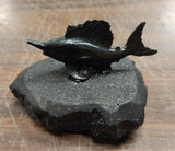 Black Sword Fish Carved Pa Hard Coal Figurine Fishing Statue Hand Crafted New