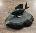 Black Sword Fish Carved Pa Hard Coal Figurine Fishing Statue Hand Crafted New