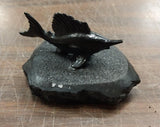Black Sword Fish Carved Pa Hard Coal Figurine Fishing Statue Hand Crafted New