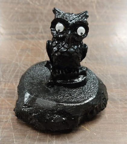 Carved Hand Crafted Pennsylvania Hard Coal Black Owl Googly Eyes Nocturnal Bird