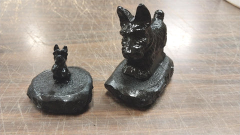 2 Scottish Terrier Puppy Dog Pet Scottie Hand Crafted Pa Hard Coal Figurines