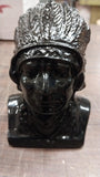 2 Native Heads Large Chief Small Women Black Carved Pa Hard Coal Figurine New