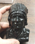 2 Native Heads Large Chief Small Women Black Carved Pa Hard Coal Figurine New