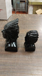 2 Native Heads Large Chief Small Women Black Carved Pa Hard Coal Figurine New