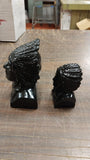 2 Native Heads Large Chief Small Women Black Carved Pa Hard Coal Figurine New
