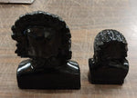 2 Native Heads Large Chief Small Women Black Carved Pa Hard Coal Figurine New