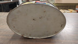 Vintage Oval Metal Tin Basket College Flags Pennant Lunch Box Tote Green Antique