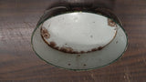 Vintage Oval Metal Tin Basket College Flags Pennant Lunch Box Tote Green Antique