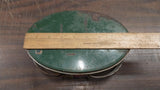 Vintage Oval Metal Tin Basket College Flags Pennant Lunch Box Tote Green Antique