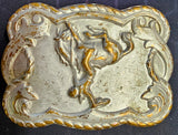 VTG Rodeo Bucking Bronco Rope Framed Metal Belt Buckle Cowboy Western Country