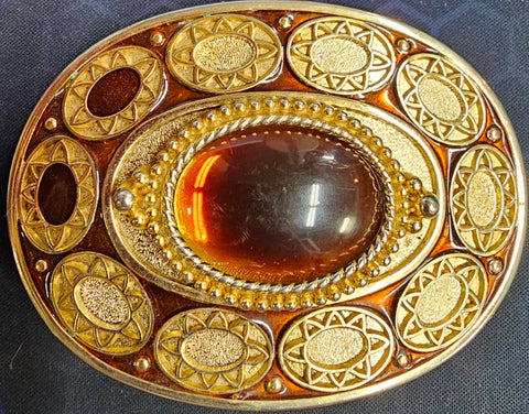 VTG Gold Brass Cat Eyed Stone Center Oval Belt Buckle Western Cowgirl Cowboy