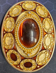 VTG Gold Brass Cat Eyed Stone Center Oval Belt Buckle Western Cowgirl Cowboy