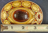 VTG Gold Brass Cat Eyed Stone Center Oval Belt Buckle Western Cowgirl Cowboy