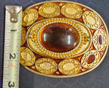 VTG Gold Brass Cat Eyed Stone Center Oval Belt Buckle Western Cowgirl Cowboy