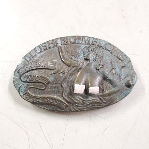 VTG Blushing Melons Nude Belt Buckle Heavy Brass 1977 Captain Hawk Sky Patrol