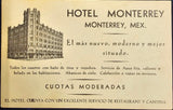 VTG 1930s Hotel Monterrey Mexico Double Sided Travel Collectible Postcard Flyer