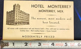 VTG 1930s Hotel Monterrey Mexico Double Sided Travel Collectible Postcard Flyer