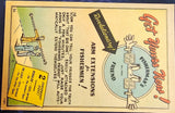 VTG 1940s Fisherman's Fishing Exaggeration Advertising Comic Humor Postcard