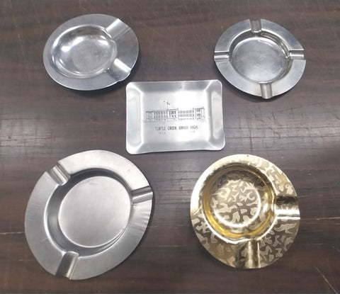 5 Variety Tin Ashtrays Round Square Diamond Jubilee 1901-1976 Turtle Creek ACOA