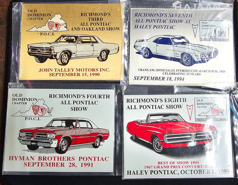 VTG Old Dominion Richmond, VA Pontiac Car Show Plaque Sticker Badges Lot of 4