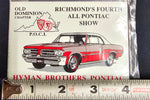 VTG Old Dominion Richmond, VA Pontiac Car Show Plaque Sticker Badges Lot of 4