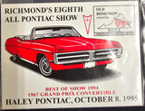 VTG Old Dominion Richmond, VA Pontiac Car Show Plaque Sticker Badges Lot of 4