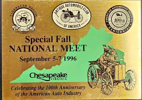 Chesapeake Virginia Antique Auto Club Fall 1996 National Meet Participant Badge