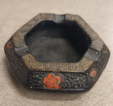 Vintage Black Orange Texture Hexagon Made in Japan Ashtray Tabacco Cigarette